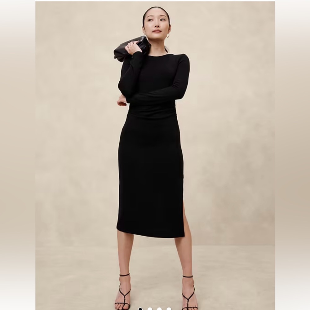 New Banana Republic Factory Soft Luxe Knit Black Long Sleeve Midi Dress